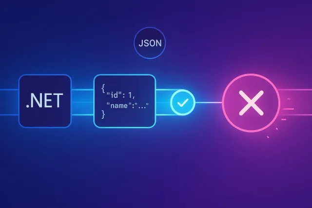 Ein Schema-Dokument in der Mitte verbindet einen Frontend-Code-Block links mit einem Backend-Code-Block rechts.